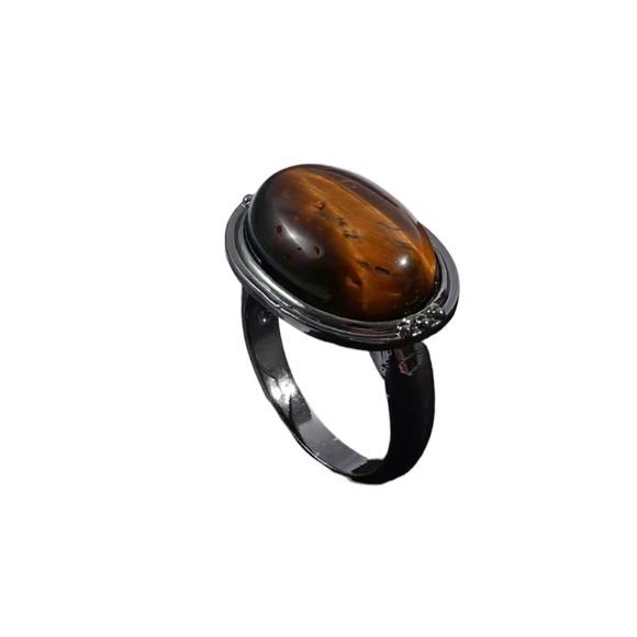 Tiger Eye Brown Solitaire and Silver Ring - Picture 2 of 7